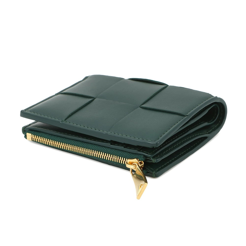 Bottega Veneta Calf Bi Wallet Cassette Maxi fold Leather Intrecciato Black